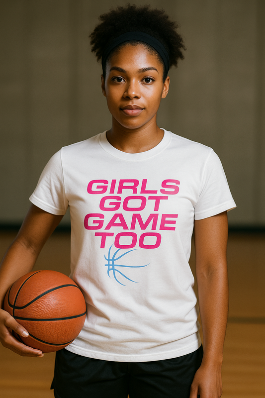 "Girls Got Game Too" Pink/blue Tee